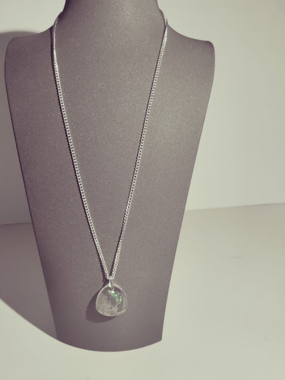 Clear Fish Pendant Necklace Silver Tone Chain